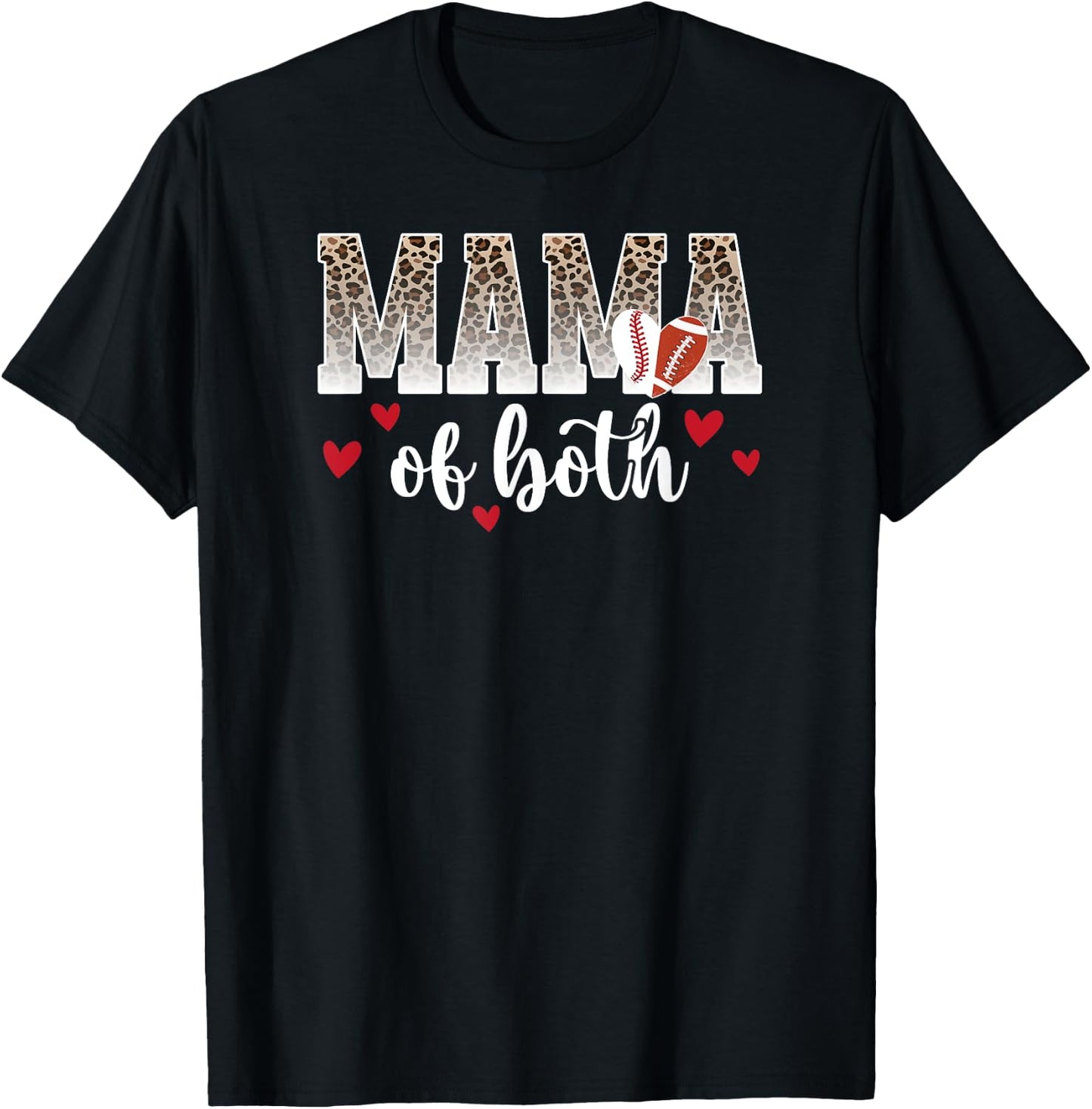 Mama Of Both Proud Football Baseball Mom T-Shirt - T-Shirt | Black