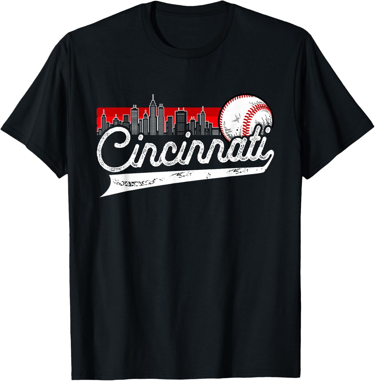 Retro Cincinnati Vintage Baseball Softball Lover Women Men T-Shirt - T-Shirt | Black