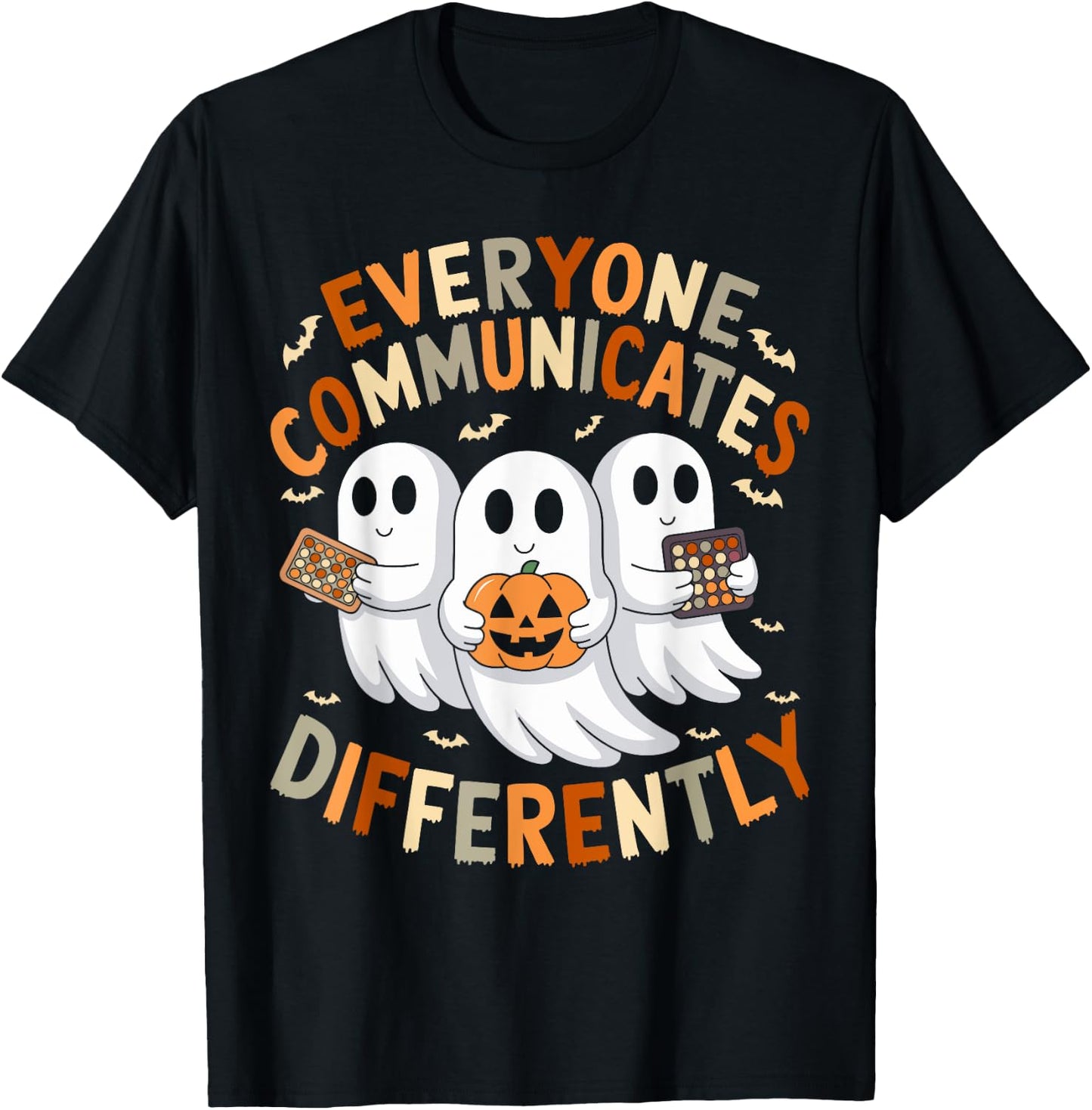 Everyone Communicates Differently Halloween Autism Teacher T-Shirt - T-Shirt | Black