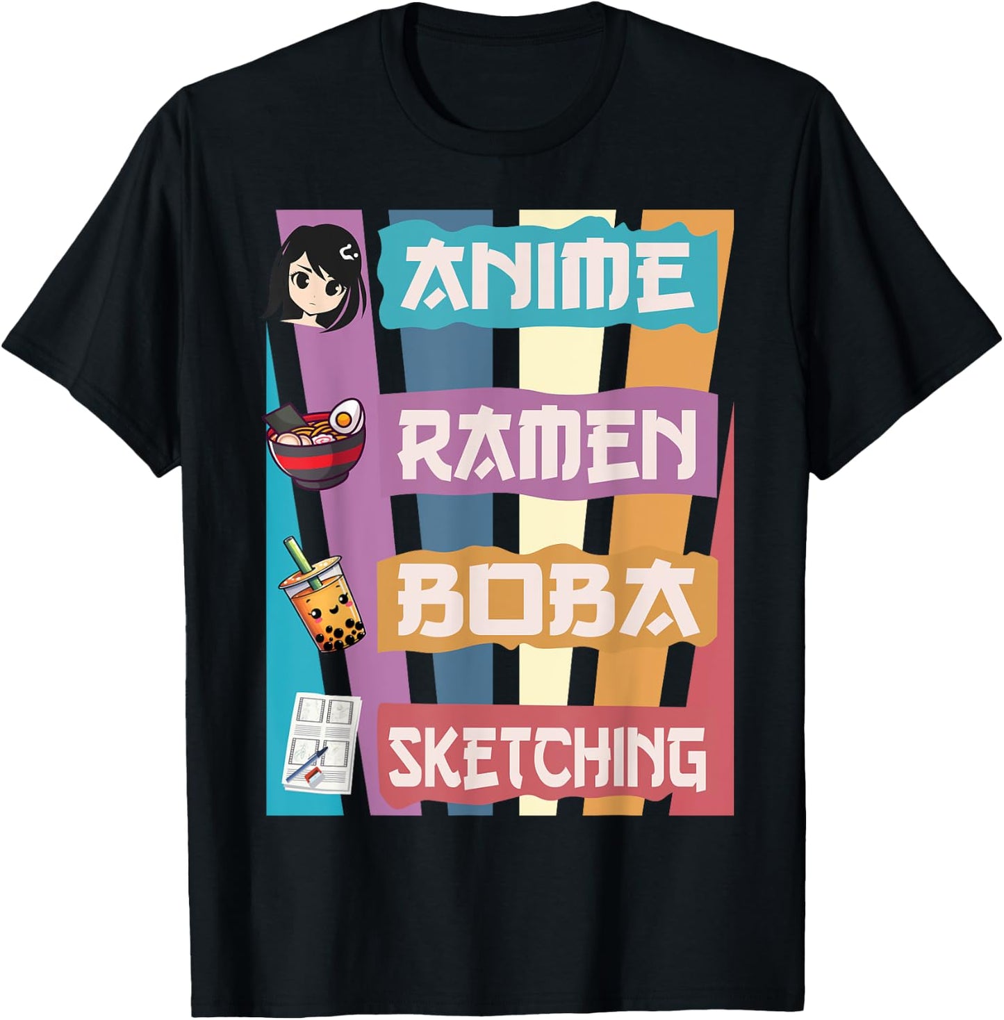 Anime Ramen Boba Sketching Just A Anime Girl Who Love T-Shirt - T-Shirt | Black