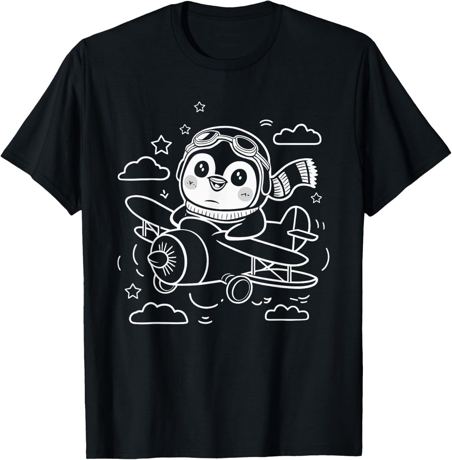 Cute Penguin Pilot In Airplane Aviation Plane Flying Penguin T-Shirt - T-Shirt | Black