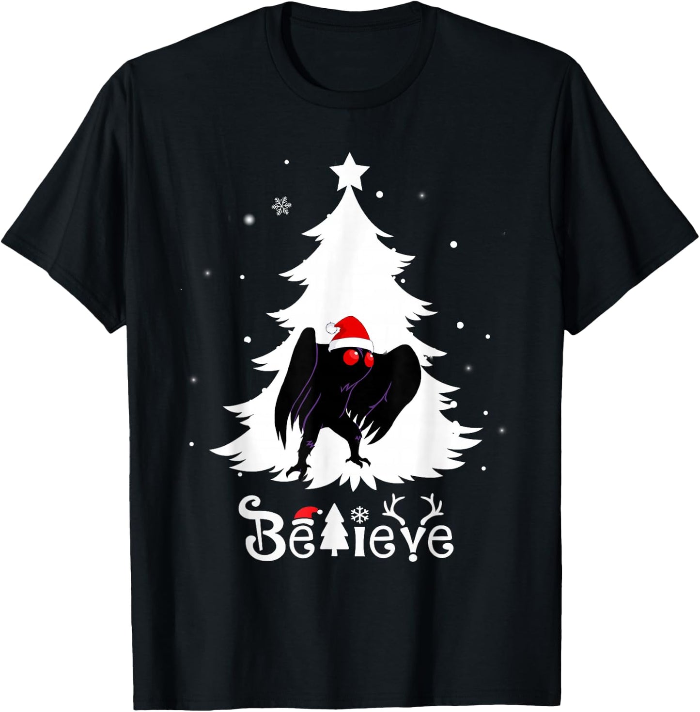 Funny Mothman Believe Christmas Cryptid Point Pleasant T-Shirt - T-Shirt | Black