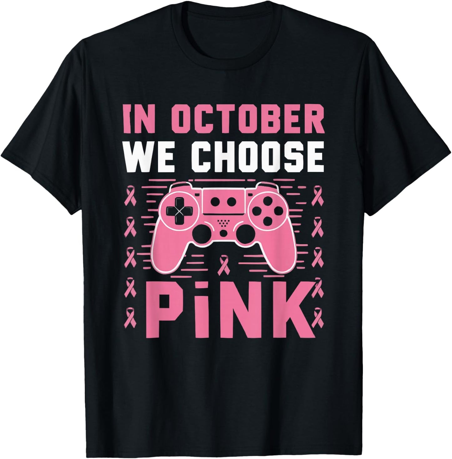 Gamer Breast Cancer Awareness Cancer Survivor Pink Ribbon T-Shirt - T-Shirt | Black