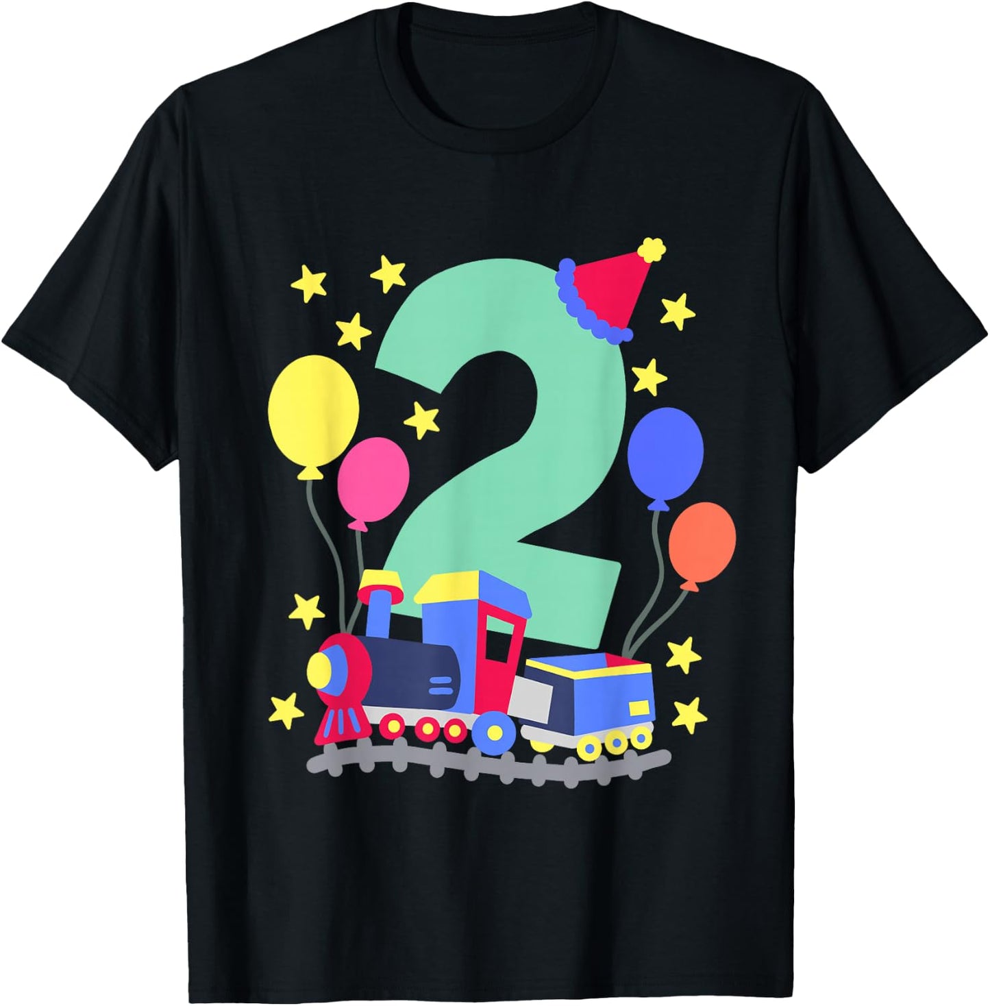 2nd Birthday Train Lovers I'm 2 Boys Kids Two Years Old T-Shirt - T-Shirt | Black