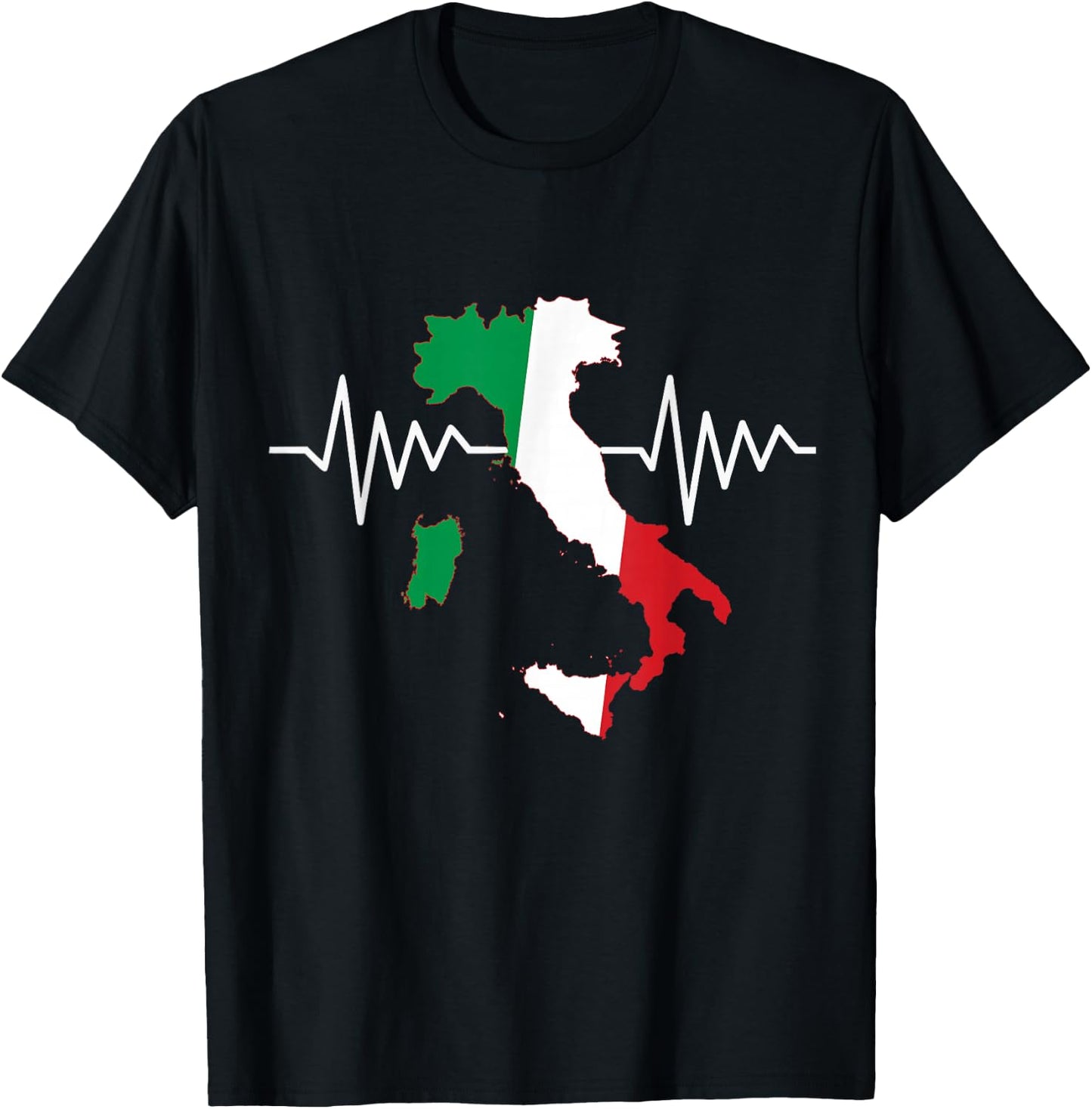 Italy Flag Heart Heartbeat for Italy Men Women Kids T-Shirt - T-Shirt | Black