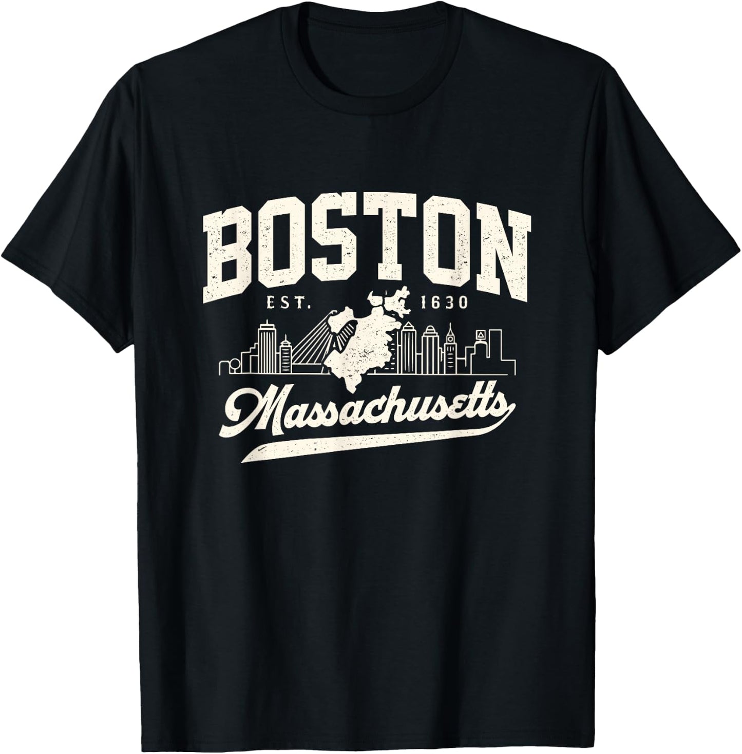 Vintage Boston Massachusetts Est. 1630 Souvenir T-Shirt - T-Shirt | Black