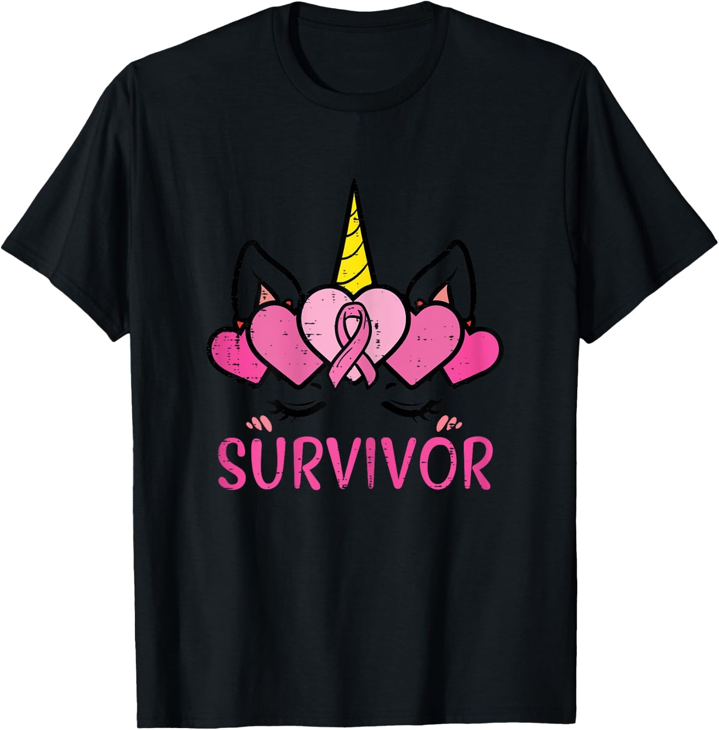 Unicorn Facee Survivor Cute Breast Cancer Awareness Women T-Shirt - T-Shirt | Black