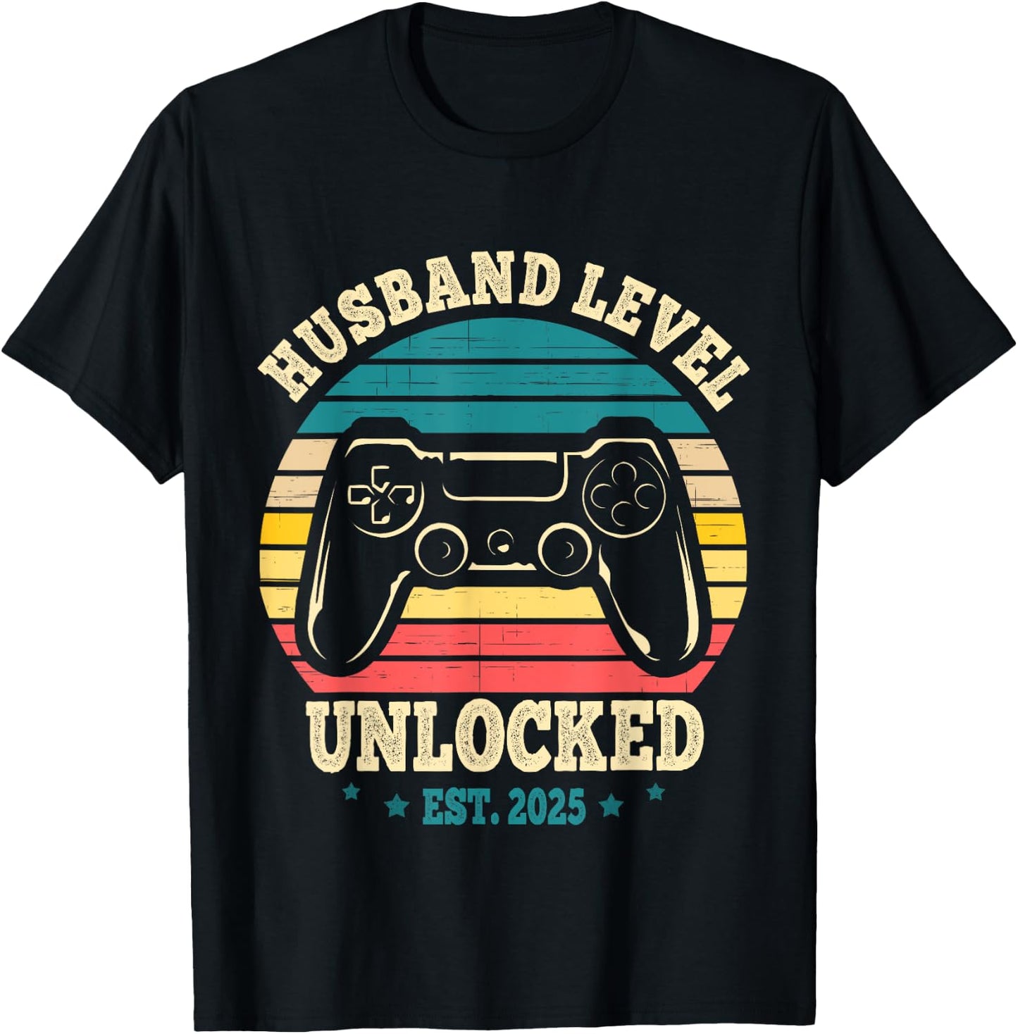 Just Married Gamer Leveled Up To Husband Level Unlocked 2025 T-Shirt - T-Shirt | Black