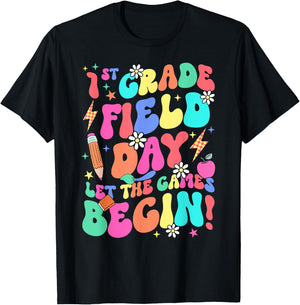 1st Grade Field Day Let The Games Begin Teacher Boys Girls T-Shirt - T-Shirt | Black