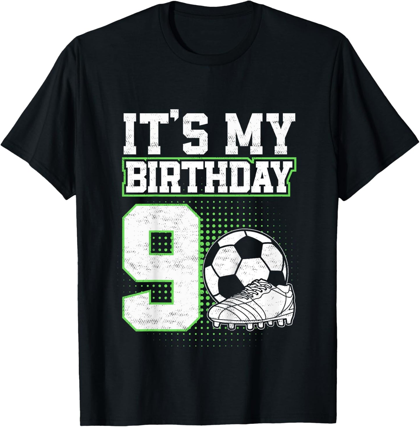 Kids 9 Year Old Soccer Boy Its My 9th Birthday Soccer Ball T-Shirt - T-Shirt | Black