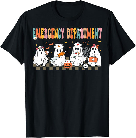 Cute Emergency Department Funny ER Nurse Halloween T-Shirt - T-Shirt | Black