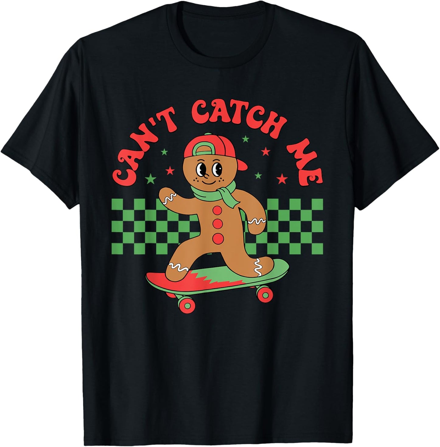 Can't Catch Me Retro Christmas Gingerbread Boy Xmas Kids T-Shirt - T-Shirt | Black