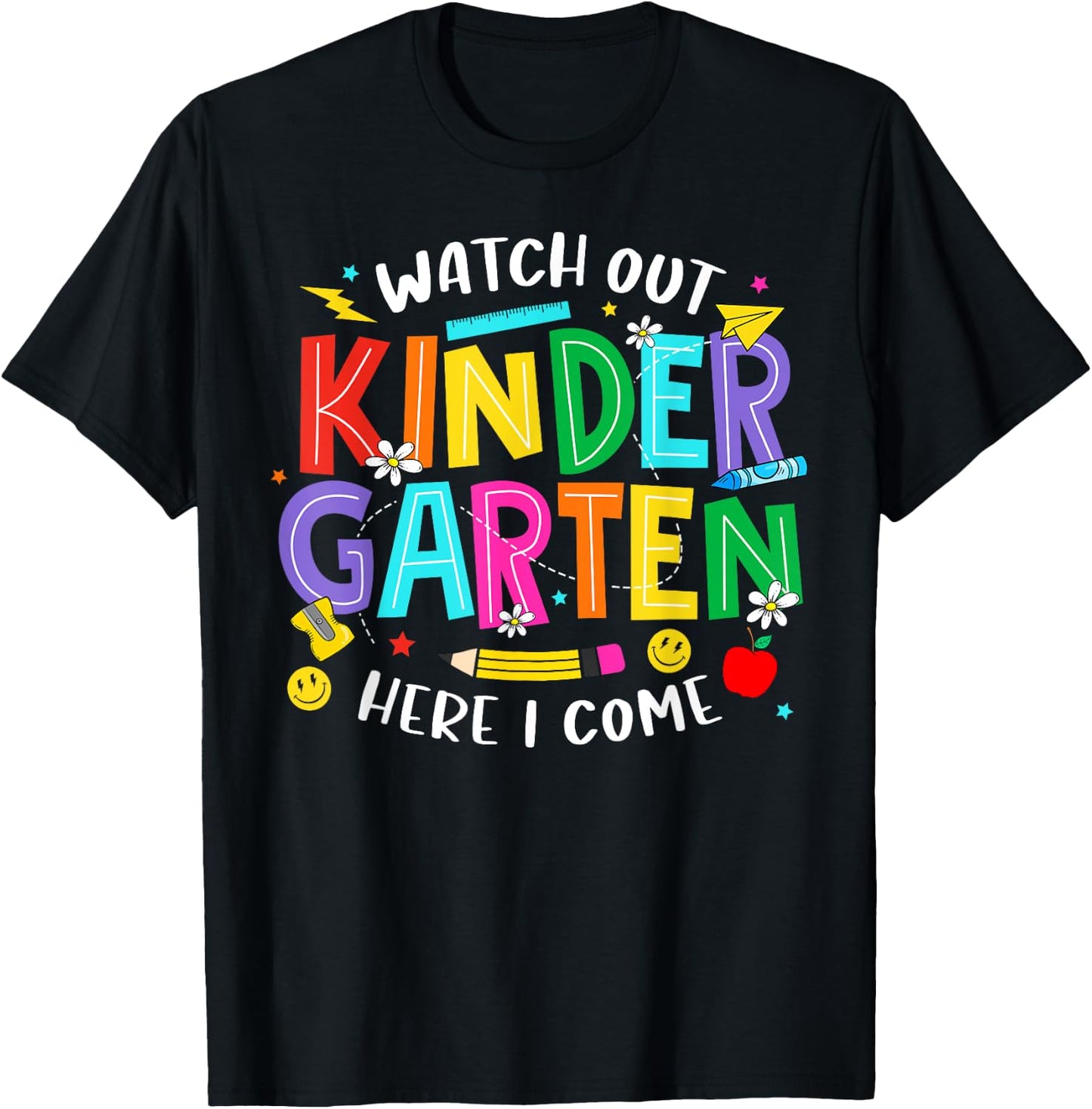 Watch Out Kindergarten Here I Come Kinder Back To School Kid T-Shirt - T-Shirt | Black