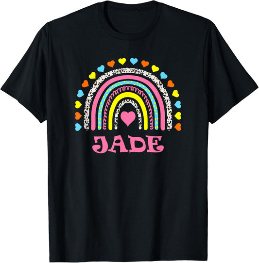 Jade Cute Colorful Rainbow Design for Girls Name Jade T-Shirt - T-Shirt | Black