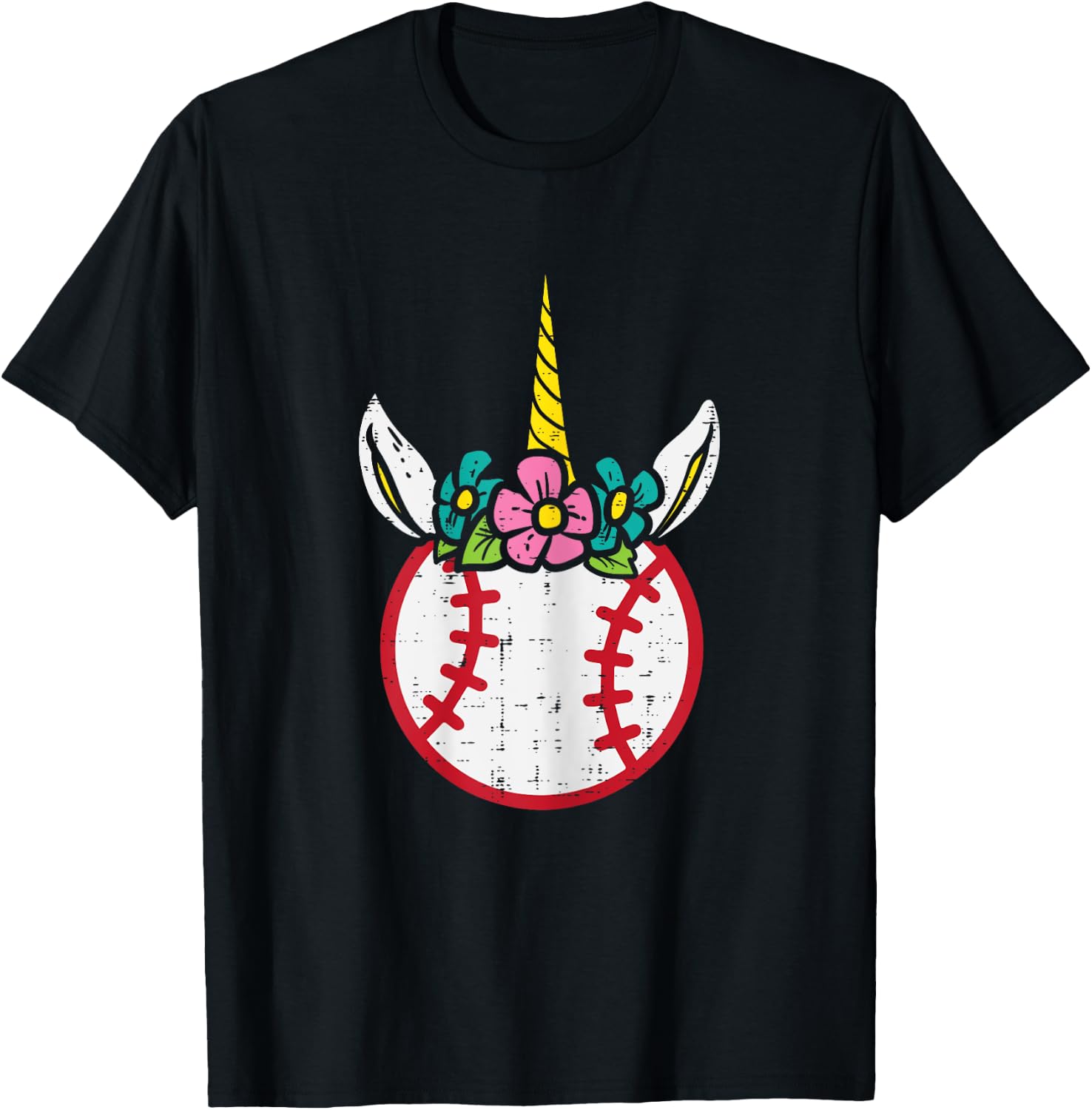 Unicorn Head Baseball Cute Sport Lovers Kids Girls Women T-Shirt - T-Shirt | Black