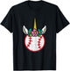 Unicorn Head Baseball Cute Sport Lovers Kids Girls Women T-Shirt - T-Shirt | Black