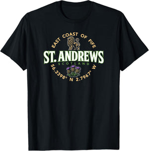 St. Andrews Scotland Coordinates Label T-Shirt - T-Shirt | Black