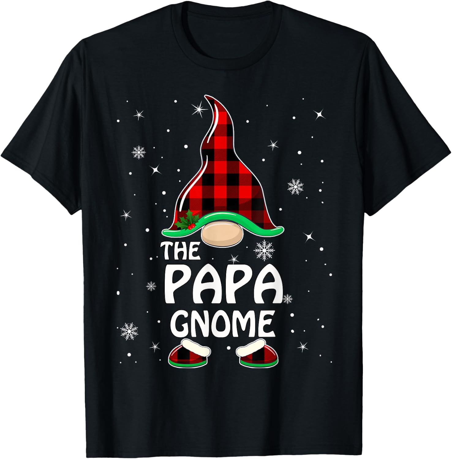 Papa Gnome Buffalo Plaid Matching Family Christmas Pajama T-Shirt - T-Shirt | Black