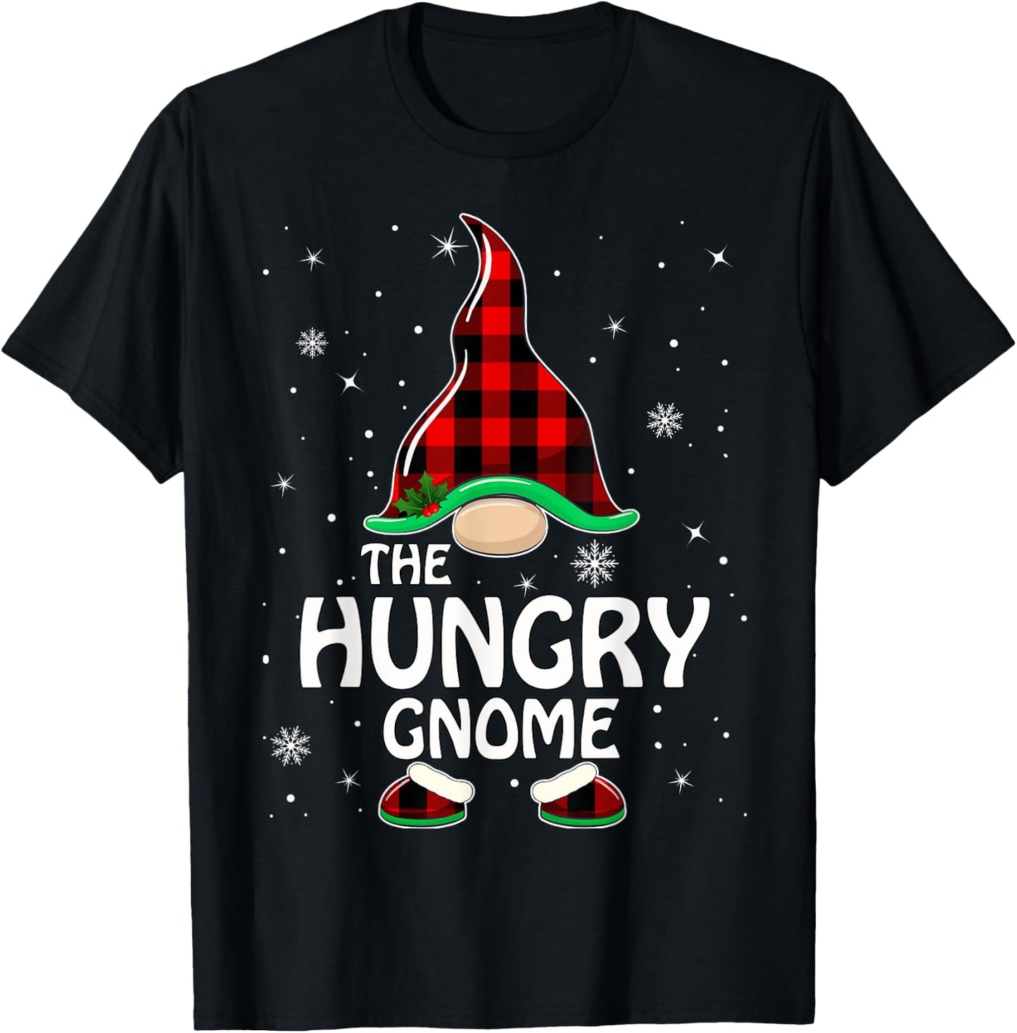 Hungry Gnome Buffalo Plaid Matching Family Christmas Pajama T-Shirt - T-Shirt | Black