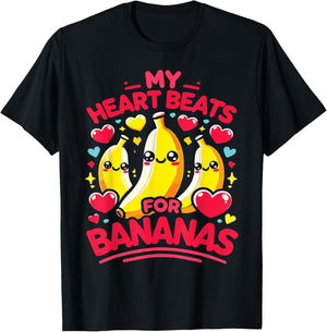 My Heart Beats For Bananas Banana Lover T-Shirt - T-Shirt | Black