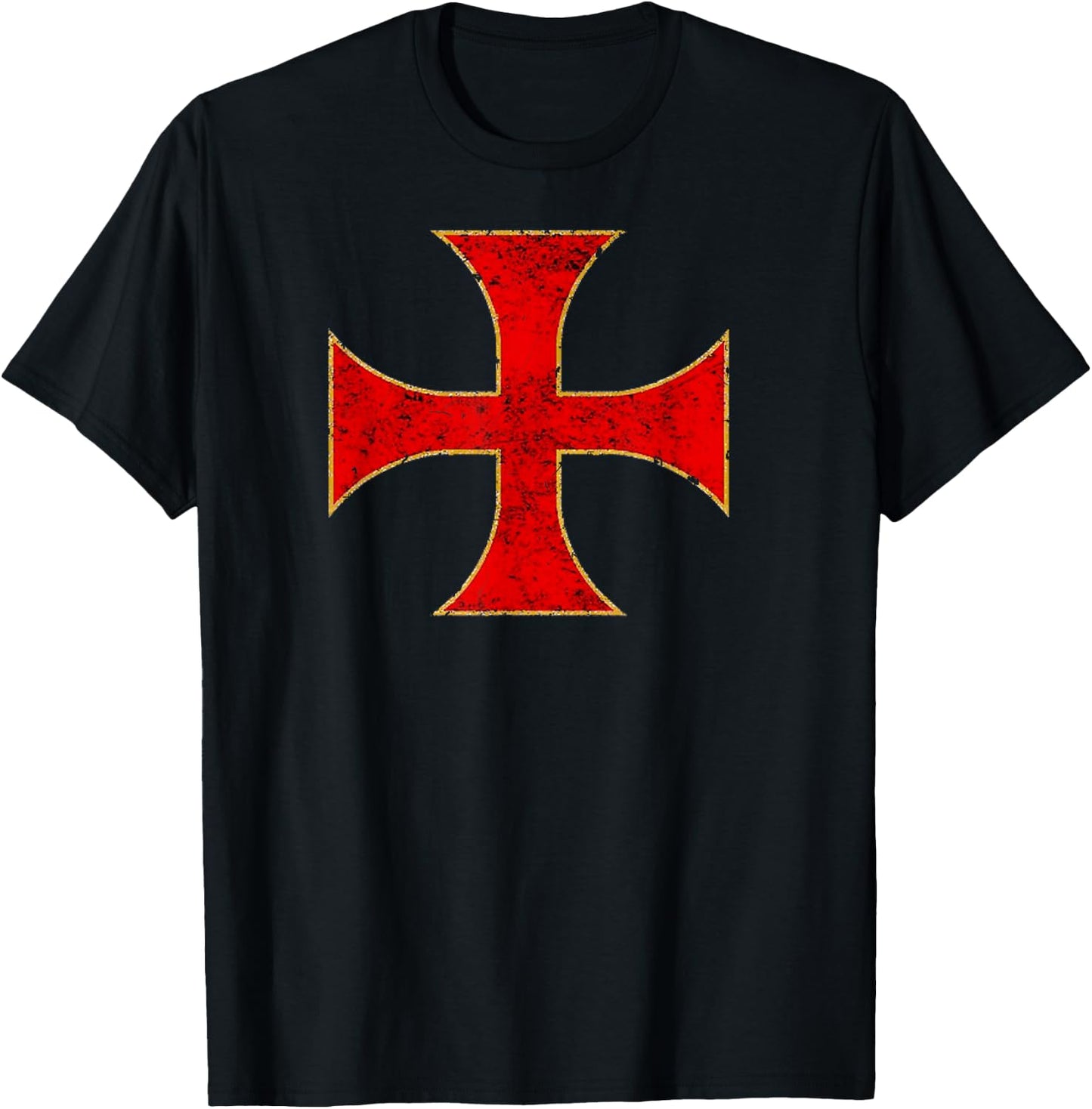 Cross Crusader Knights Templar Distressed Top T-Shirt - T-Shirt | Black