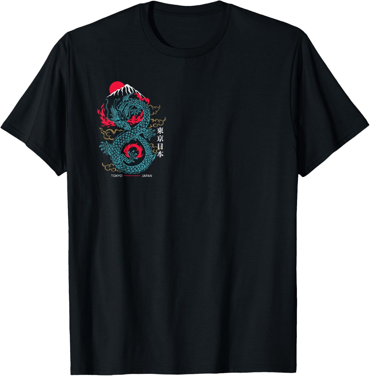 Tokyo Japan Asian Style Aesthetic Japanese Dragon On Back T-Shirt - T-Shirt | Black
