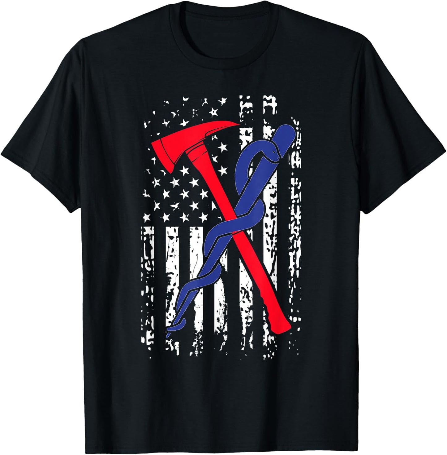 EMT Firefighter Shirt Firefighter EMS USA Flag Gift T-Shirt - T-Shirt | Black