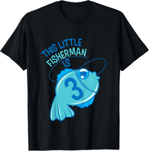Kids 3rd Birthday Boys Fishing Fish 3 Year Old T-Shirt - T-Shirt | Black