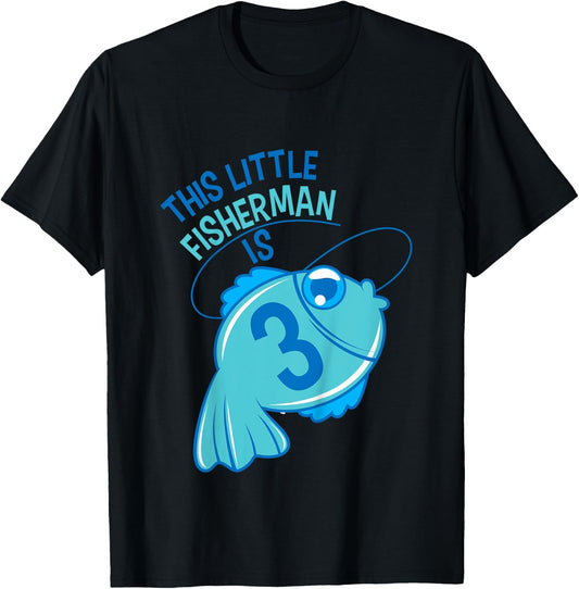 Kids 3rd Birthday Boys Fishing Fish 3 Year Old T-Shirt - T-Shirt | Black