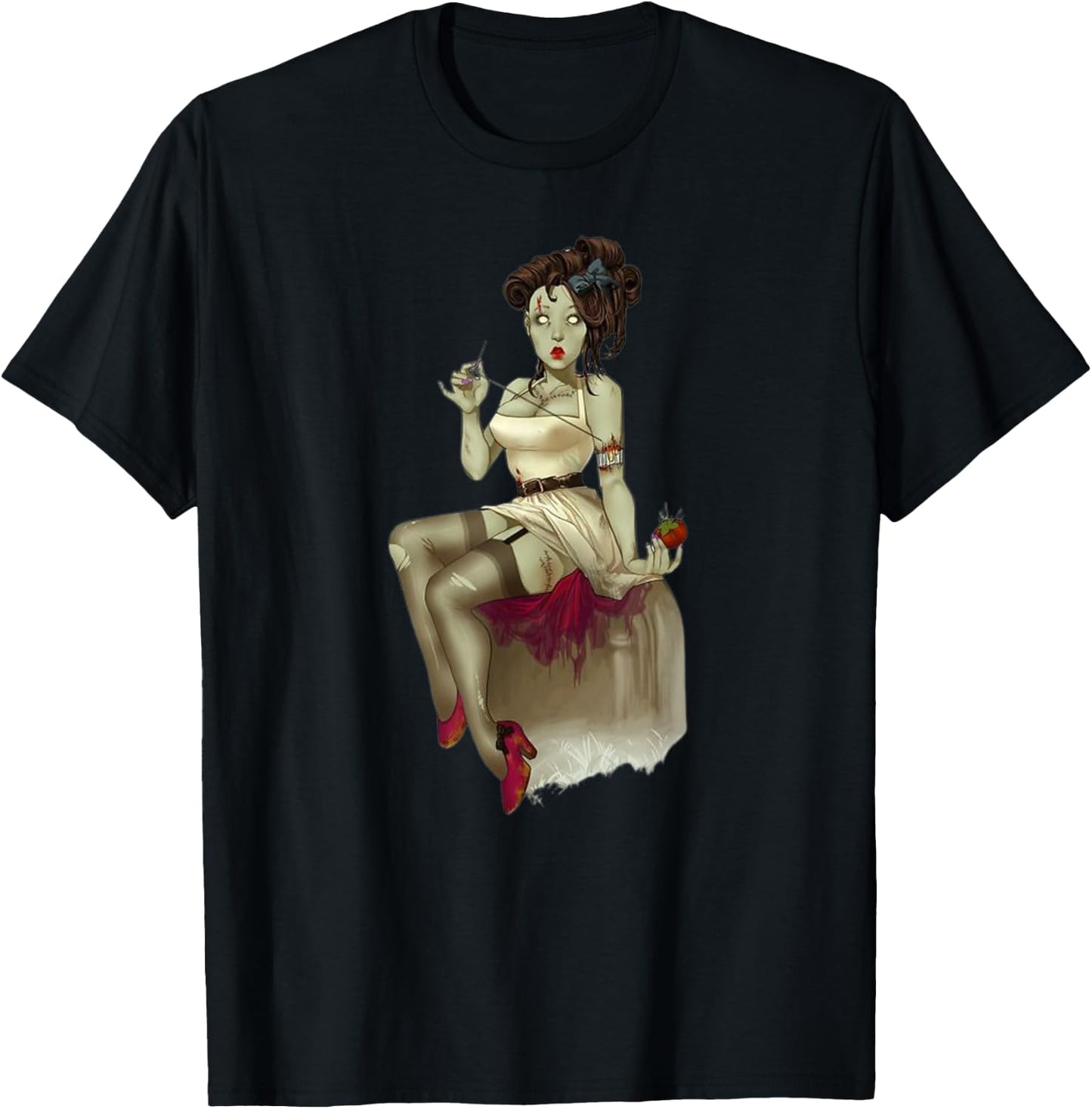 Zombie Pin Up Girl Halloween Graphic T-Shirt - T-Shirt | Black