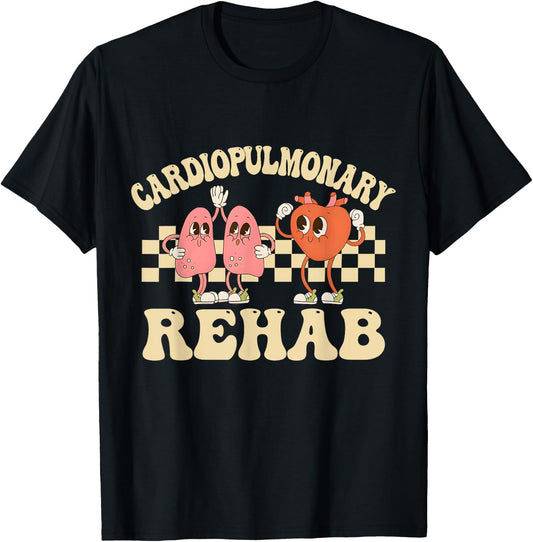 Retro Cardiopulmonary Rehab Nurse - Women's Healthcare Professional Black Heart Short Sleeve - Size 6 (US Medium) T-Shirt - T-Shirt | Black