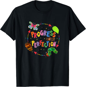 Progress Over Perfection Teacher Quote T-Shirt - T-Shirt | Black