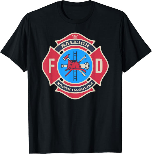 Raleigh, NC Bravery Badge Firefighter's Pride Emblem T-Shirt - T-Shirt | Black