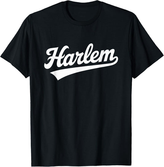 Harlem New York City Classic Script Font Design T-Shirt - T-Shirt | Black