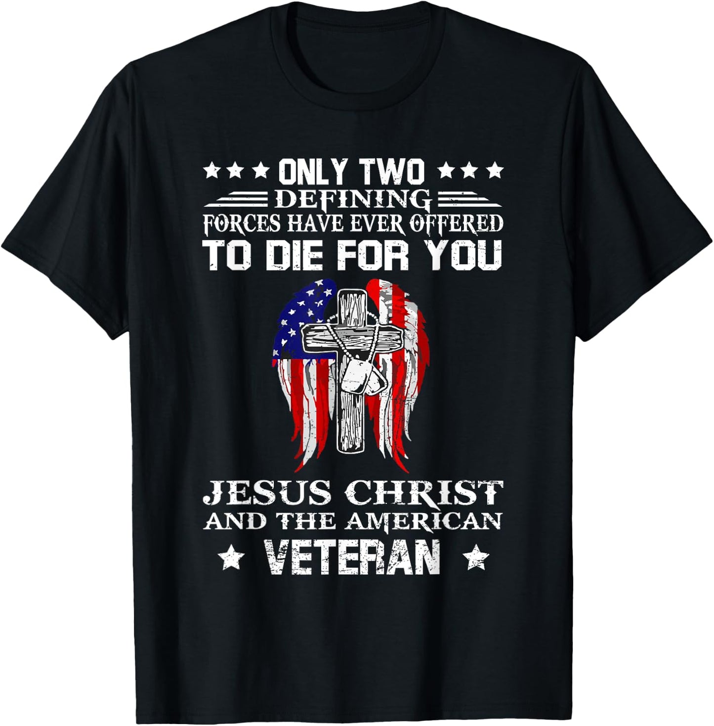 Jesus Christ And American Veteran Flag USA Christian T-Shirt - T-Shirt | Black