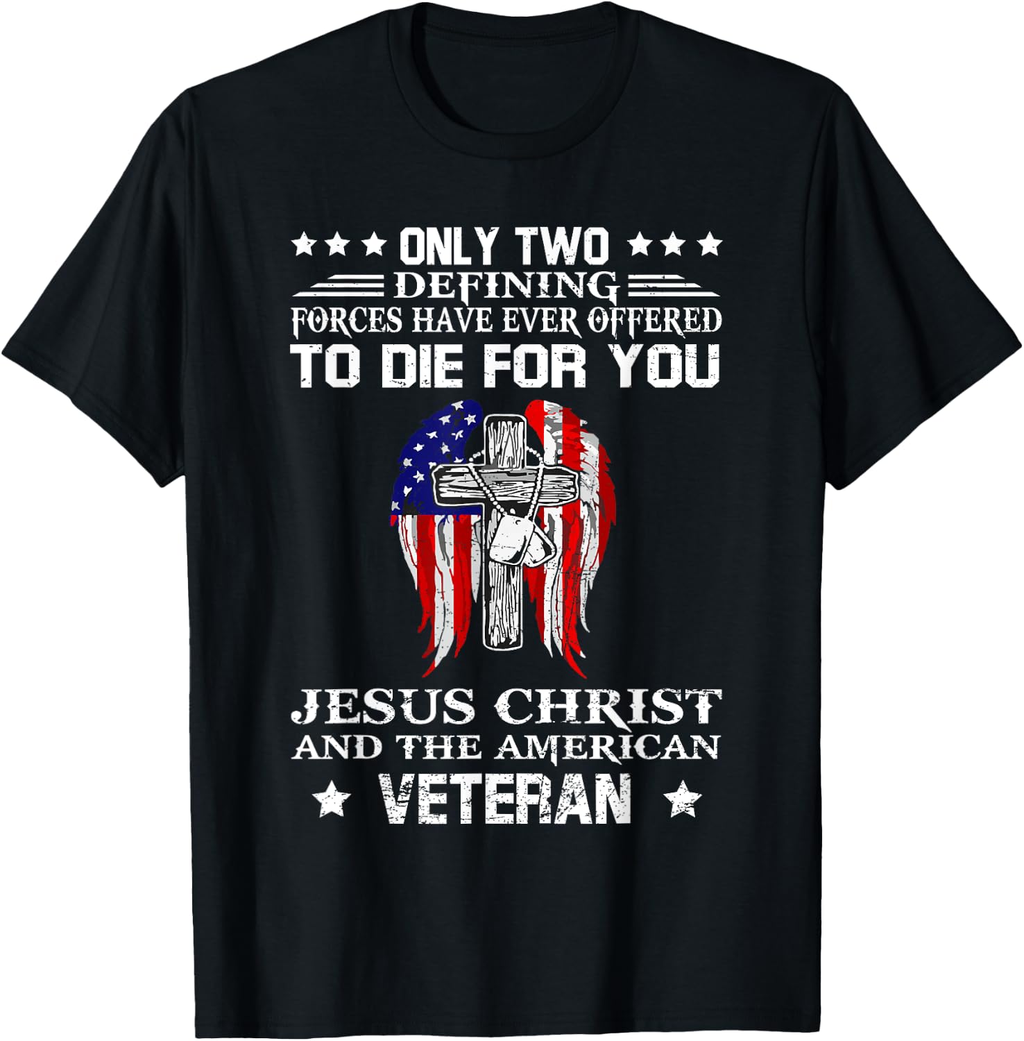 Jesus Christ And American Veteran Flag USA Christian T-Shirt - T-Shirt | Black