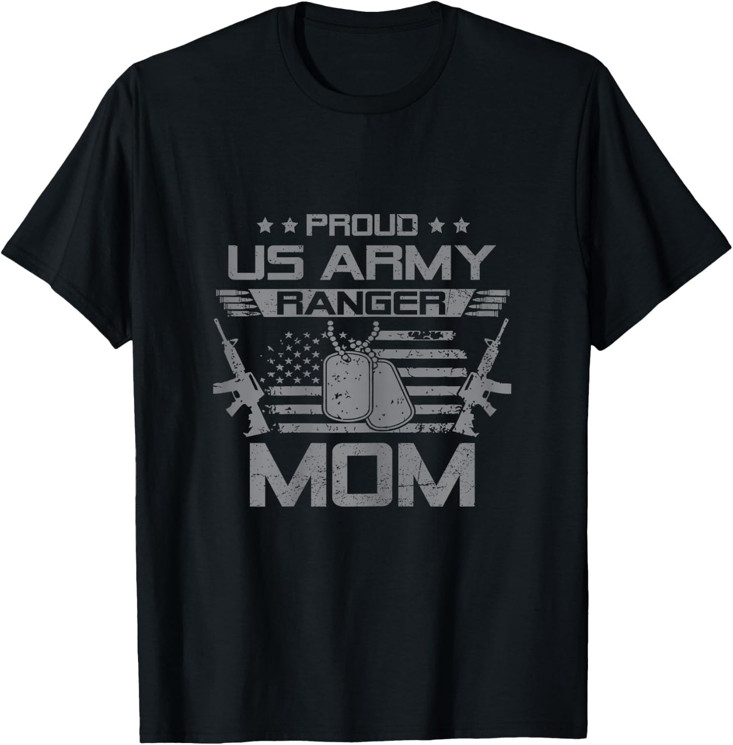 Proud US Army Ranger Mom Flag American USA Military Veteran T-Shirt - T-Shirt | Black