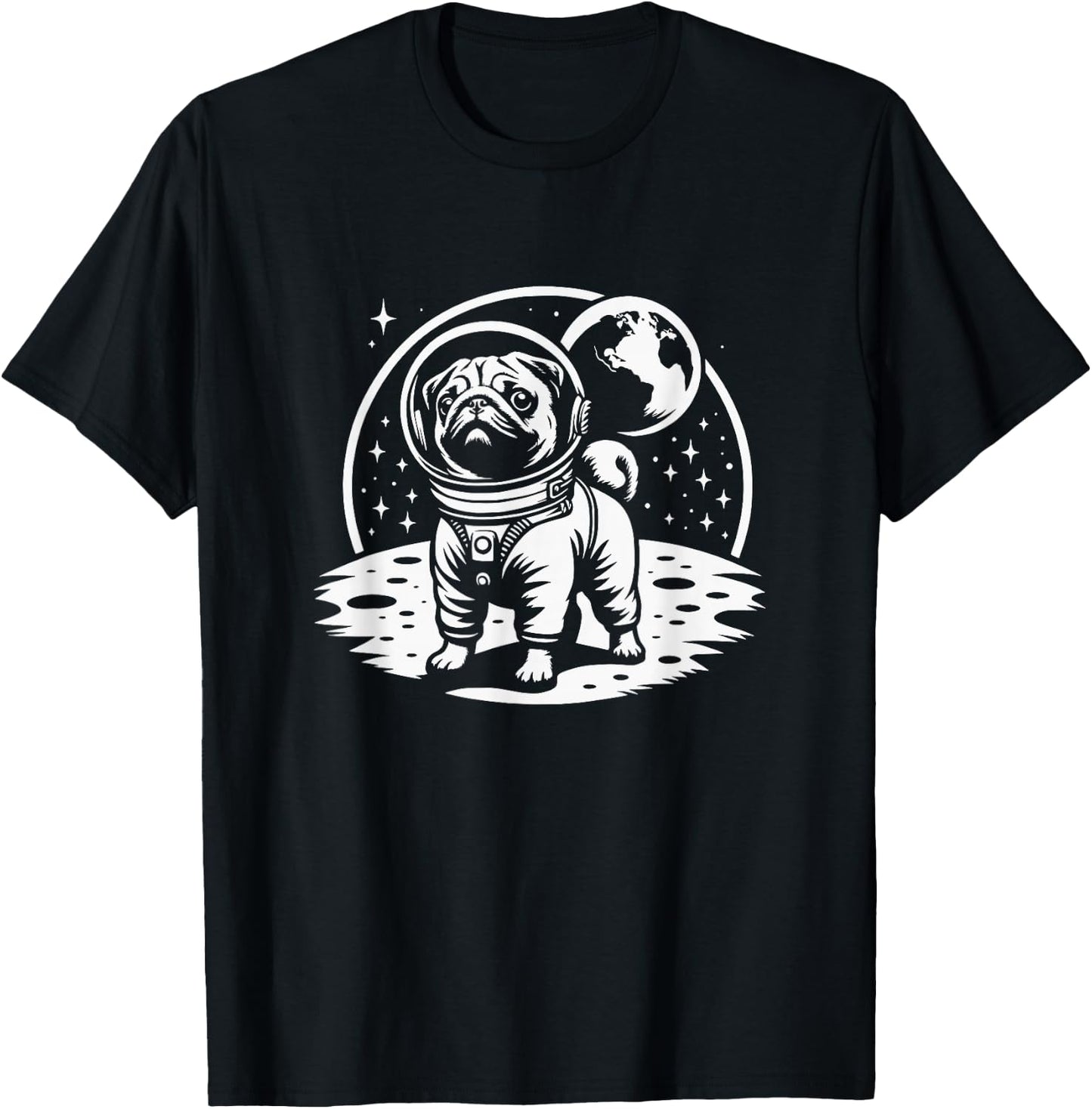 Pug Astronaut Space Graphic Design T-Shirt - T-Shirt | Black