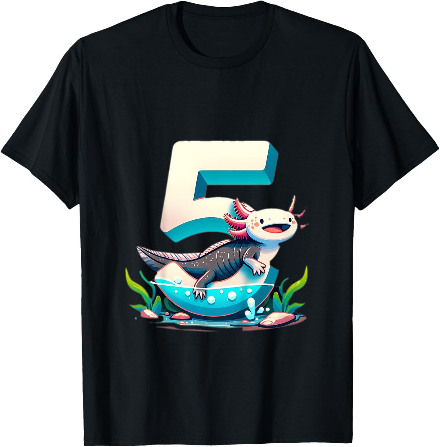 Turning 5 Years Old Axolotl Birthday Party 5th Boy Bday Girl T-Shirt - T-Shirt | Black