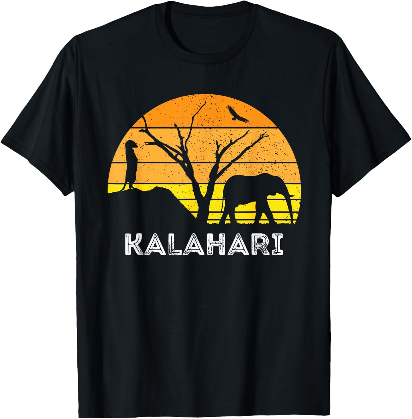 Kalahari Desert Elephant Meerkat Sunset Safari Africa T-Shirt - T-Shirt | Black