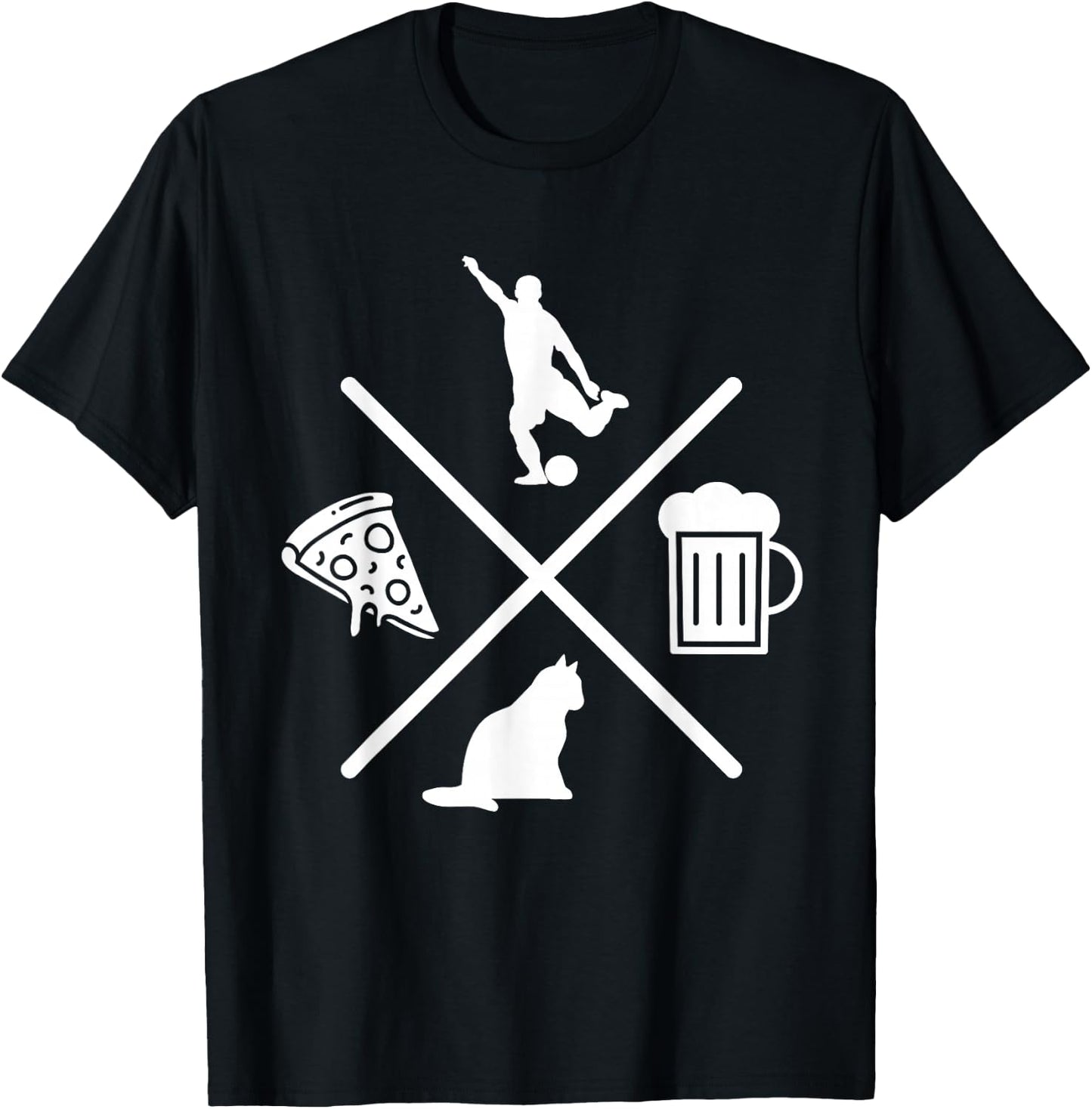 Soccer Beer Cats Pizza Feline Snack Food Gift T-Shirt - T-Shirt | Black