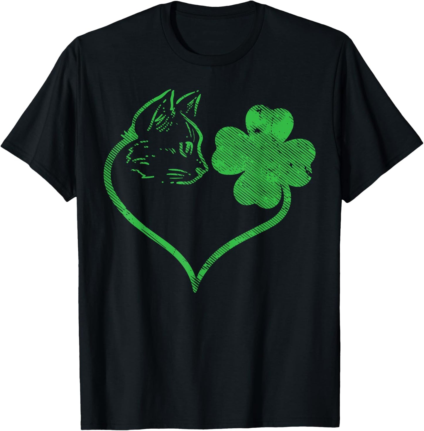 Cat Silhouette Shamrock St Patricks Day Kitten Lover Pet T-Shirt - T-Shirt | Black