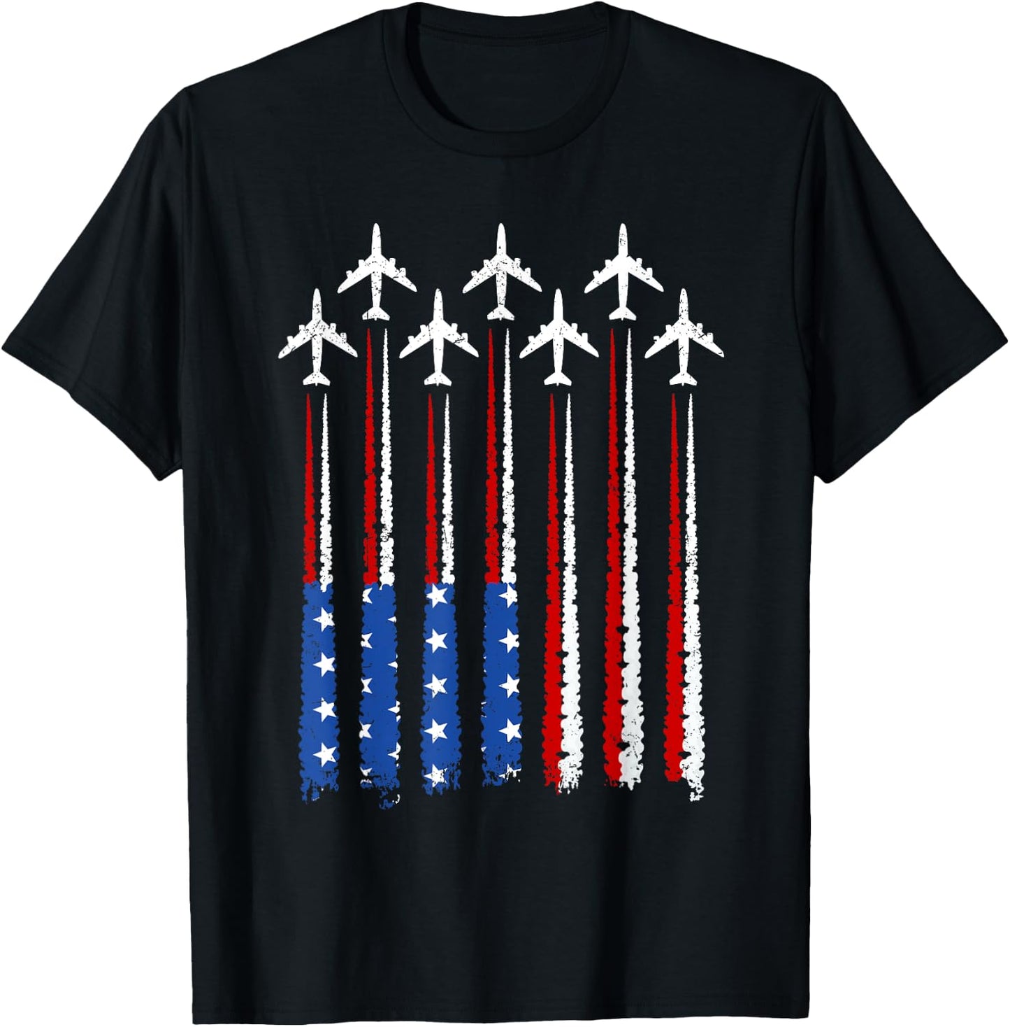 Airplane USA American Flag 4th of July Patriotic Vintage T-Shirt - T-Shirt | Black