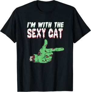Halloween Zombie I'm With The Sexy Cat Men Women T-Shirt - T-Shirt | Black