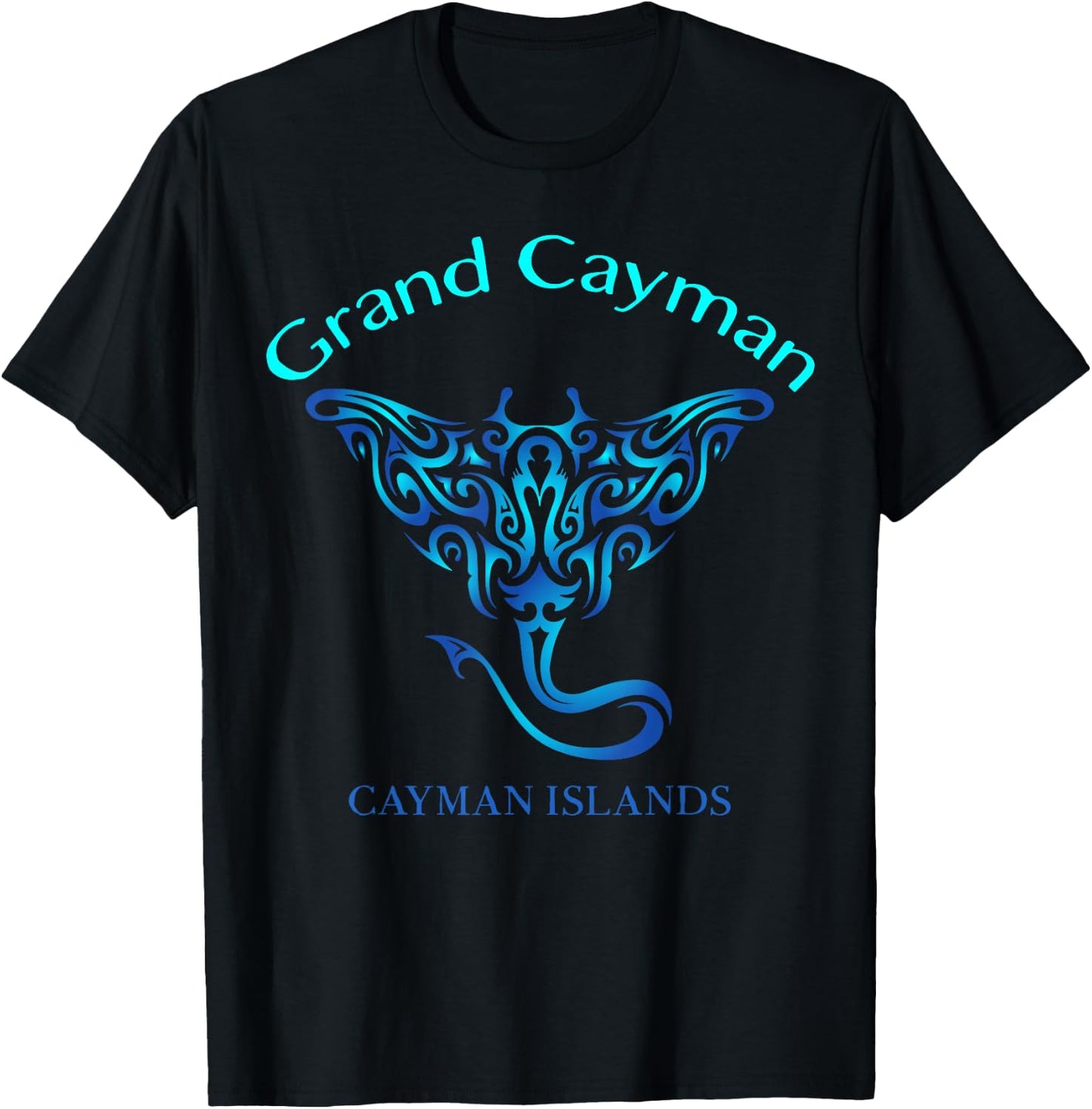 Grand Cayman Tribal Style Stingray Fish Beach Islands Lover T-Shirt - T-Shirt | Black