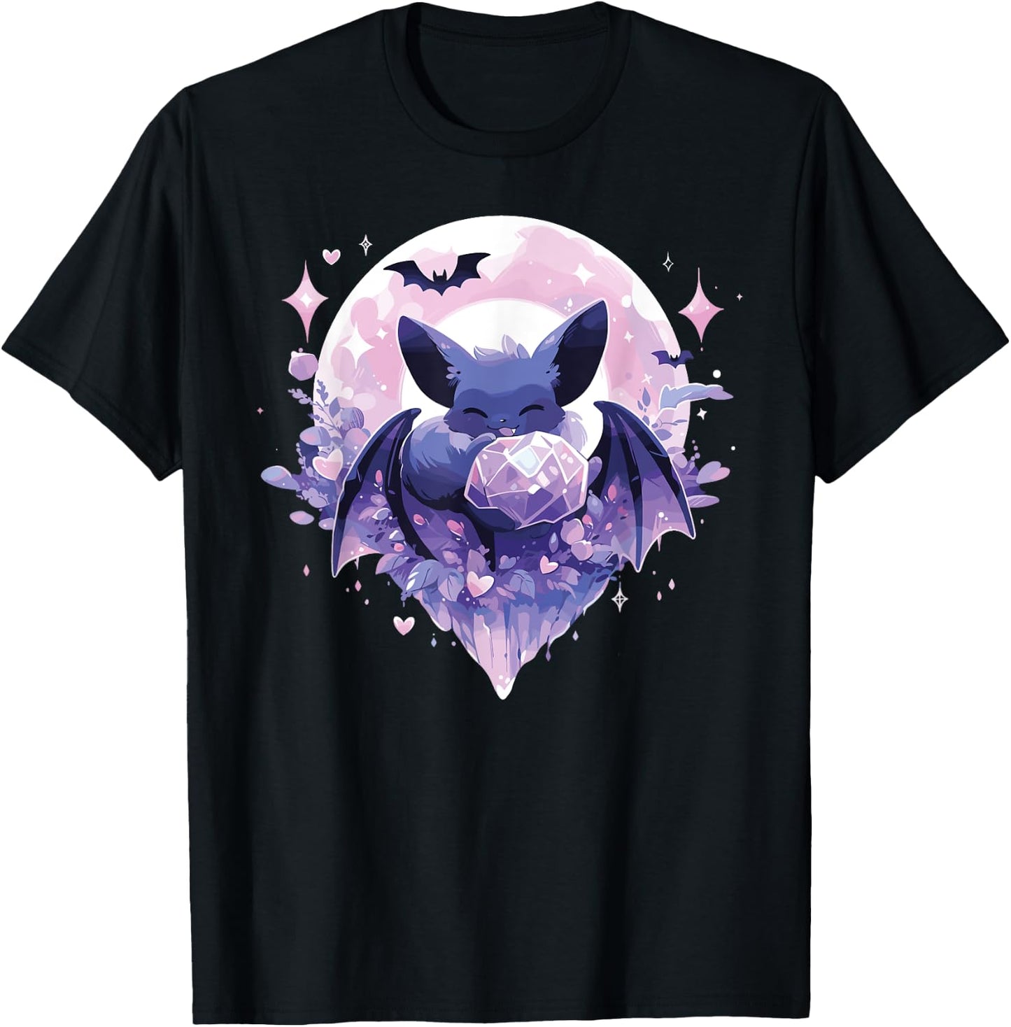 Cute Kawaii Witch Bat Crystal Alchemist Pastel Goth T-Shirt - T-Shirt | Black