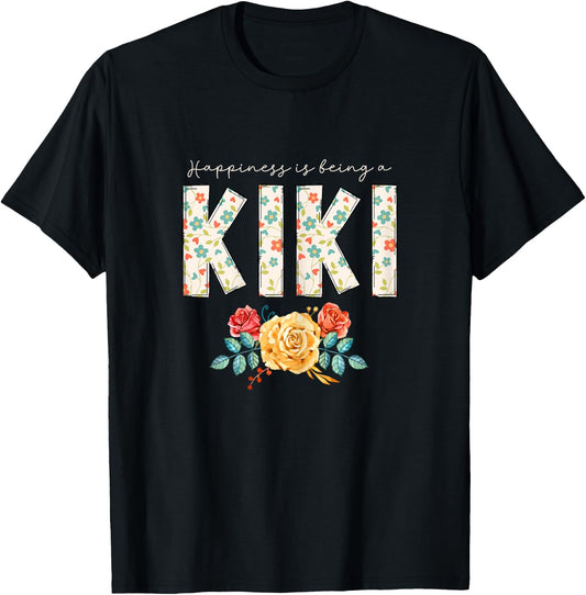 Happiness Is Being A Kiki Floral Flower Grandma T-Shirt - T-Shirt | Black