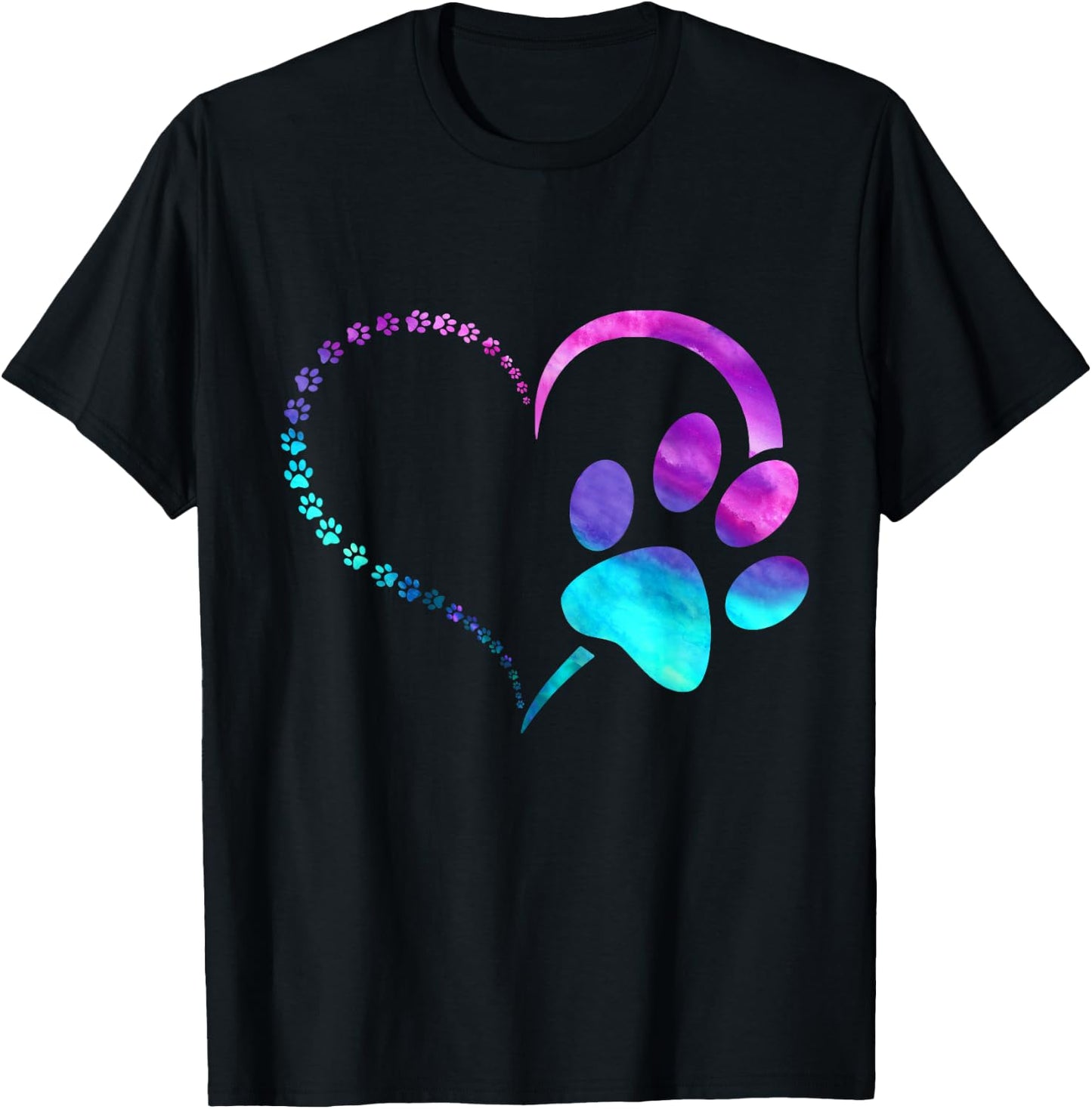 Blue Purple Teal Dog paw print paws heart design dog lovers T-Shirt - T-Shirt | Black