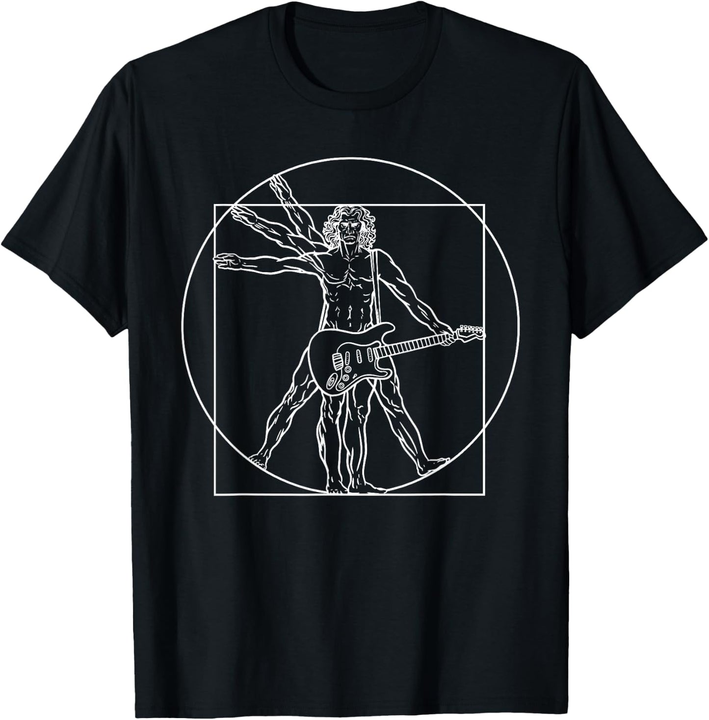 Vitruvian Man Guitar Rocker Da Vinci Guitarist T-Shirt - T-Shirt | Black