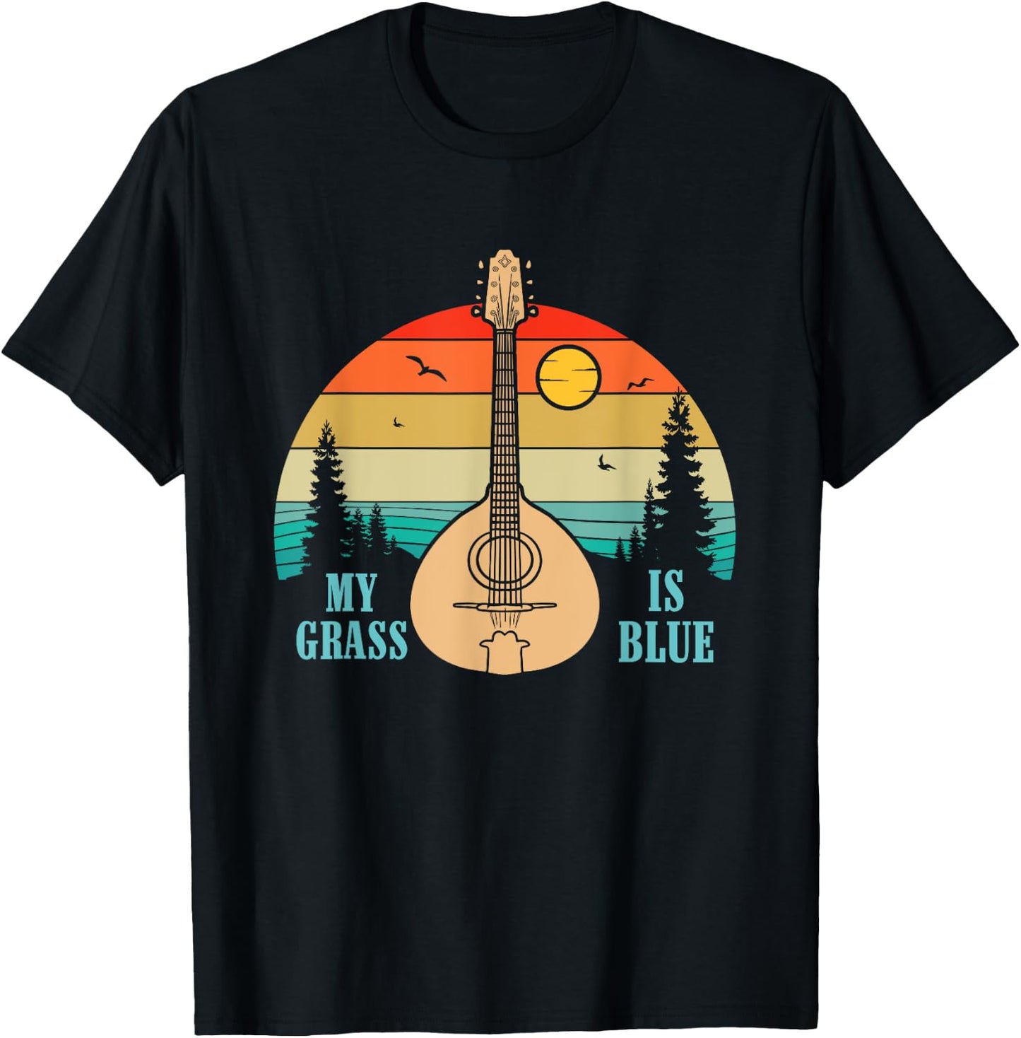 My Grass Is Blue Bluegrass String Instrument Mandolin T-Shirt - T-Shirt | Black